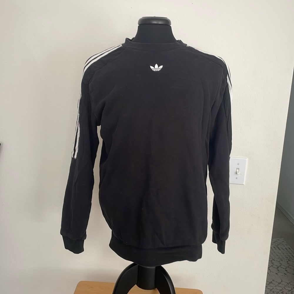 Adidas Black Crewneck Sweater Ribbed Classic Size Large